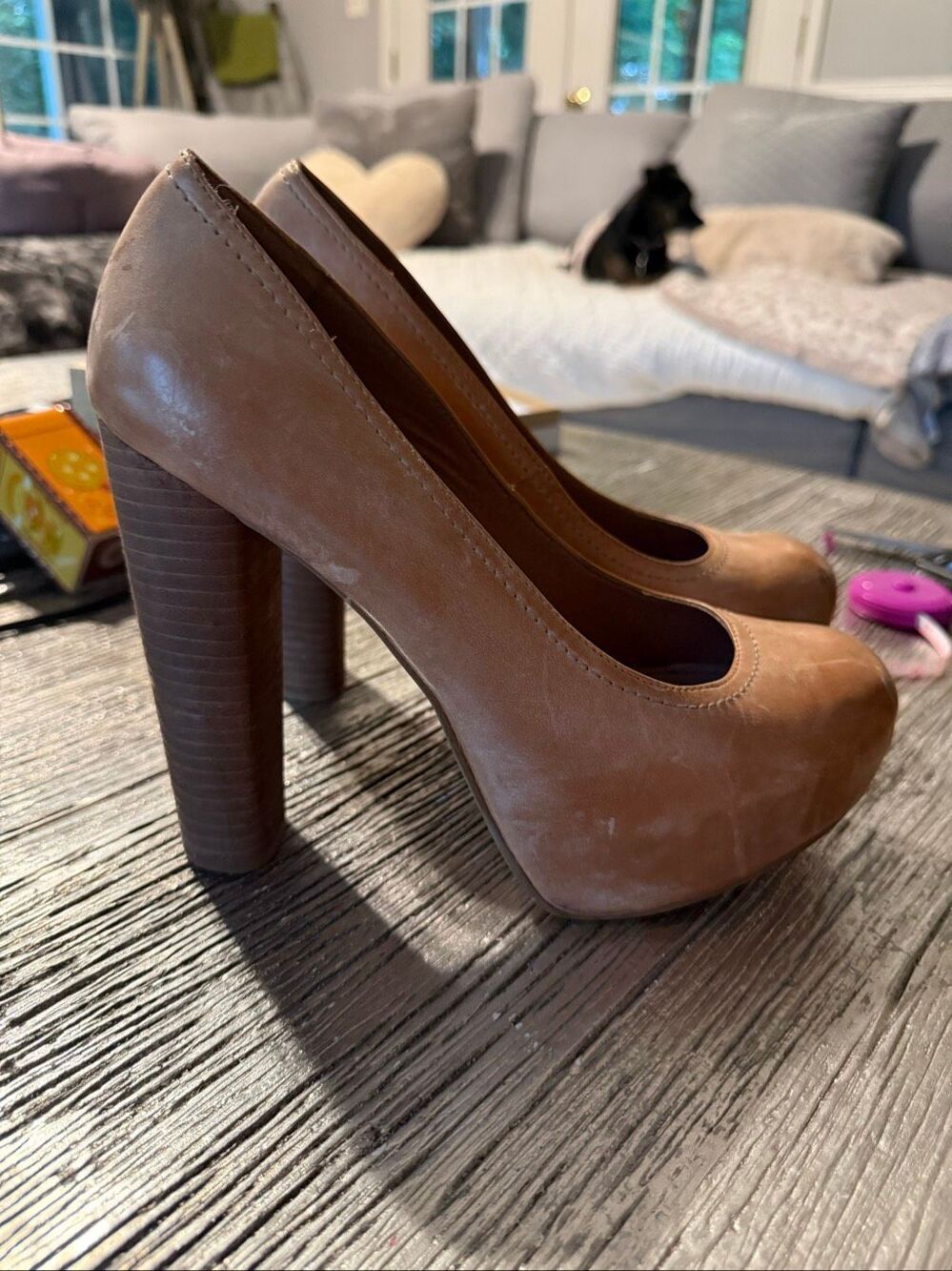Steve Madden Y2K Pummp Tan Raw Leather High Hidden Platform Pump sz 10 EUC